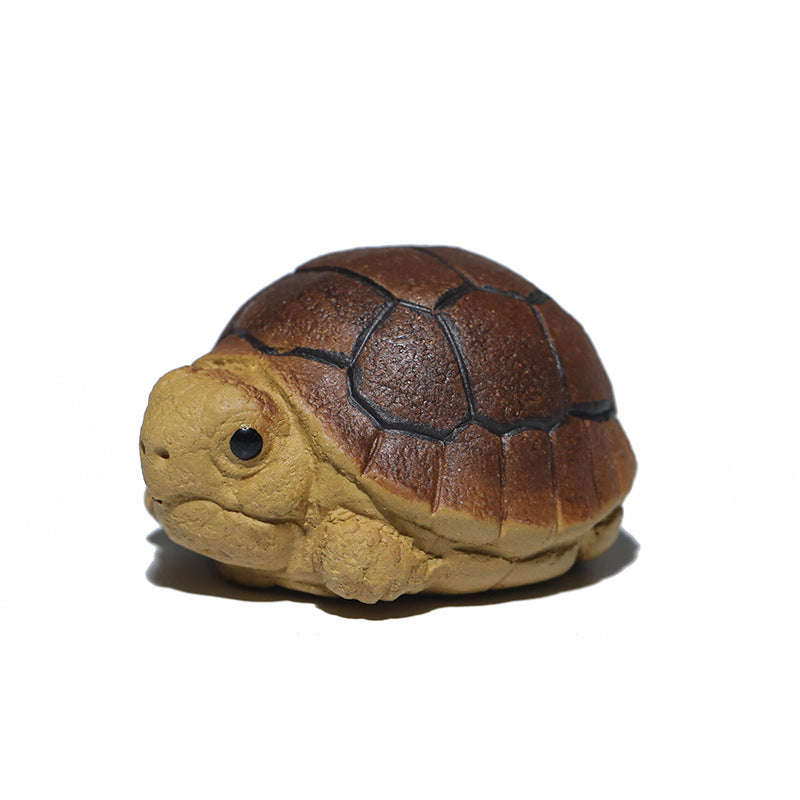 Yixing Purple Clay Turtle Tea Pet Set of 2, Handmade Cute Tortoise Tea Figurine (H3.0cm x W4.3cm x L5.2cm), Decorative Tea Table Ornament for Tea Ceremony Enthusiast