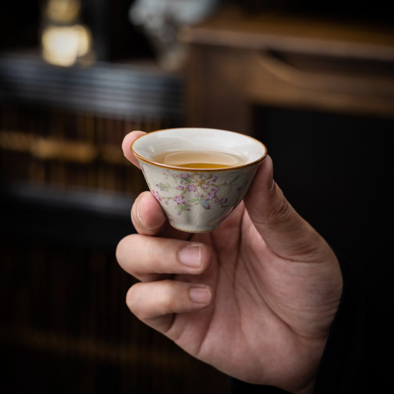 Vintage Floral Ceramic Travel Tea Set,Hand-painted Chinese Tea Kit for Travel, Office & Gifting