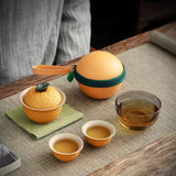Orange Travel Tea Set with Lid Bowl, Tea Sea, 2 Tea Cups And Travel Bag, Suitable For Home And Outdoor Use