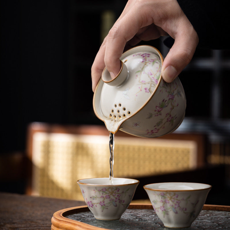 Vintage Floral Ceramic Travel Tea Set,Hand-painted Chinese Tea Kit for Travel, Office & Gifting