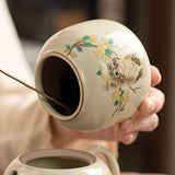 Cute Cat Patterned Ceramic Tea Jar, Tea Storage Jar, Sealed Jar, Storage Jar, Capacity 200ML, Suitable For Loose Leaf Tea, Spices, Coffee Beans
