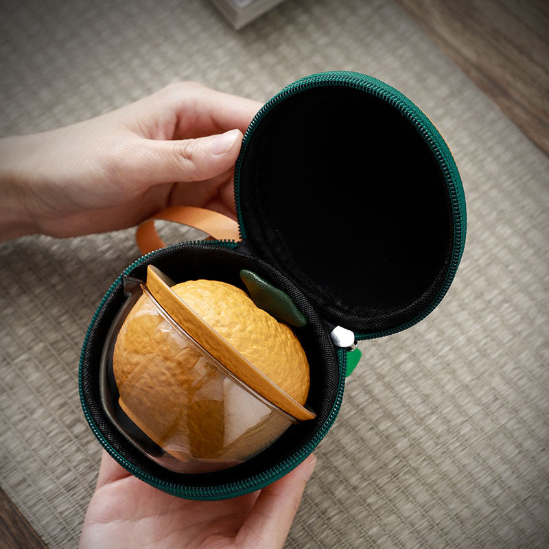 Orange Travel Tea Set with Lid Bowl, Tea Sea, 2 Tea Cups And Travel Bag, Suitable For Home And Outdoor Use