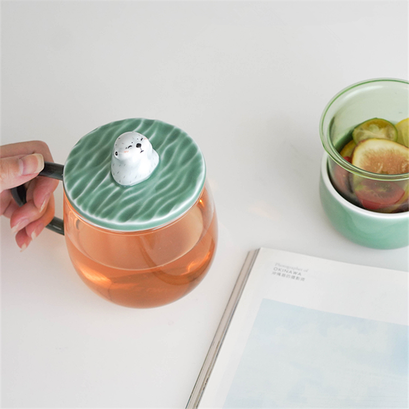 Sea Otter Glass Mugs Double Wall Tea Cup Cartoon Animal Filter Mug Gift