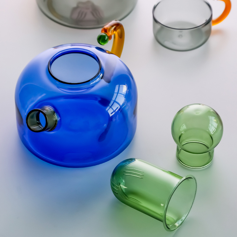 Contrasting Colored Glass Teapot Home Electric Pottery Boiling Tea Kettle with Cartridge