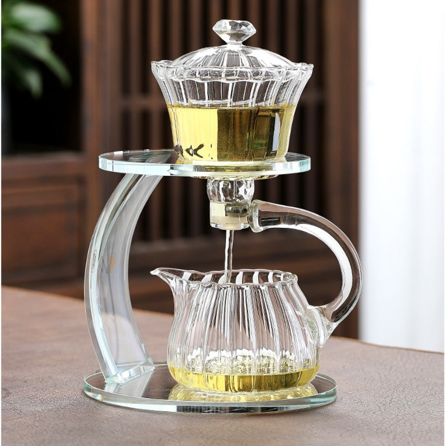 Glass palace lamp tea set tea cup set semi-automatic glass tea set Kung fu tea set net red glass tea cup
