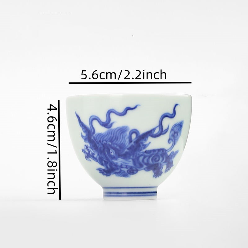 Shouzang kiln blue walrus master cup single cup Jingdezhen Chinese retro tea set teacup handmade hand