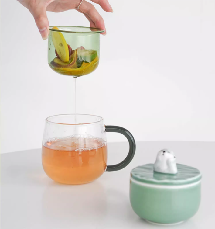 Sea Otter Glass Mugs Double Wall Tea Cup Cartoon Animal Filter Mug Gift