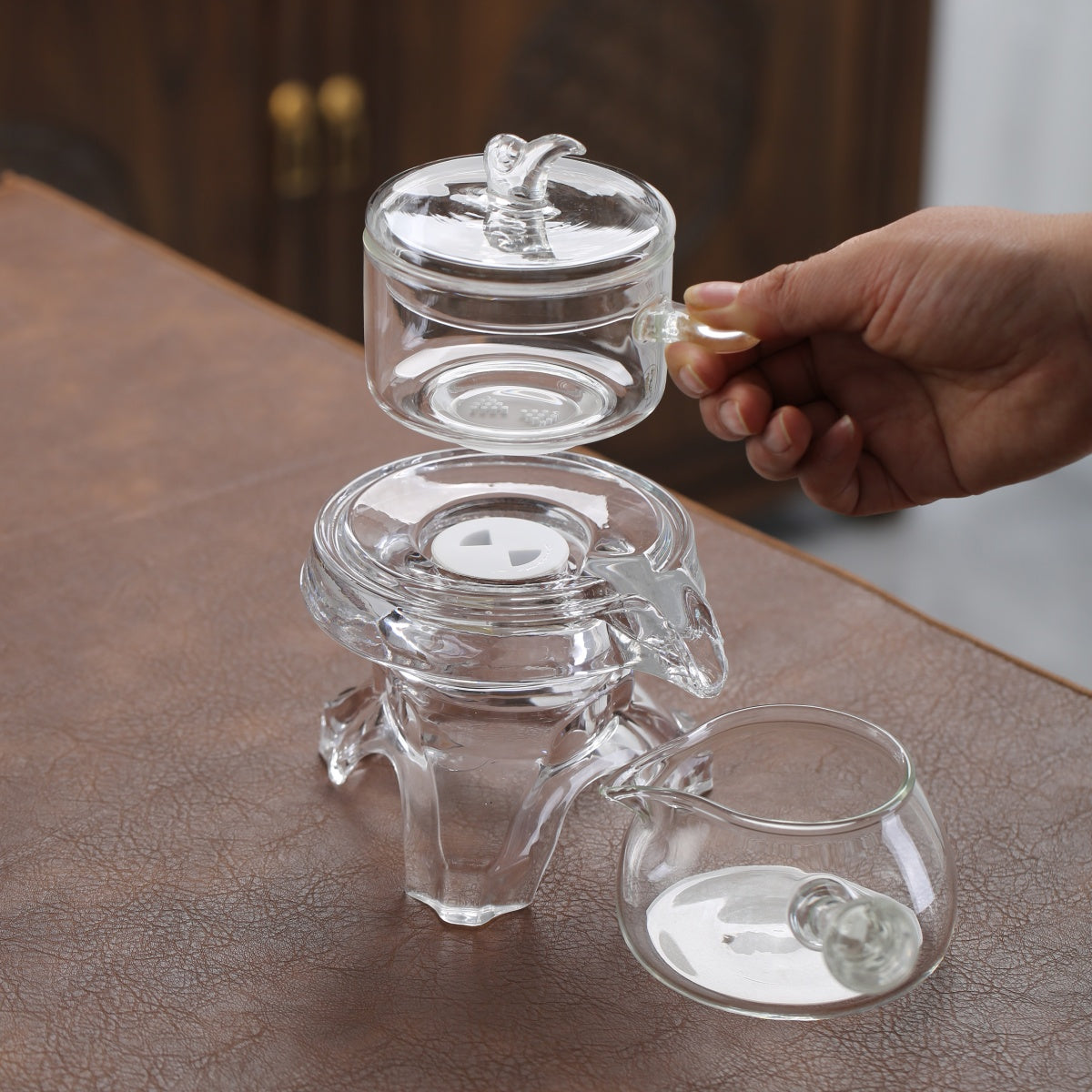 Glass palace lamp tea set tea cup set semi-automatic glass tea set Kung fu tea set net red glass tea cup