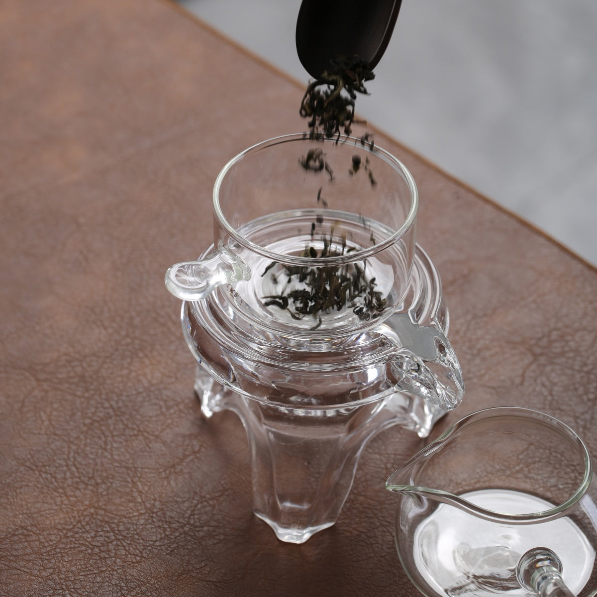 Semi-automatic transparent glass lazy tea set home high borosilicate glass tea maker high appearance level kung fu tea set