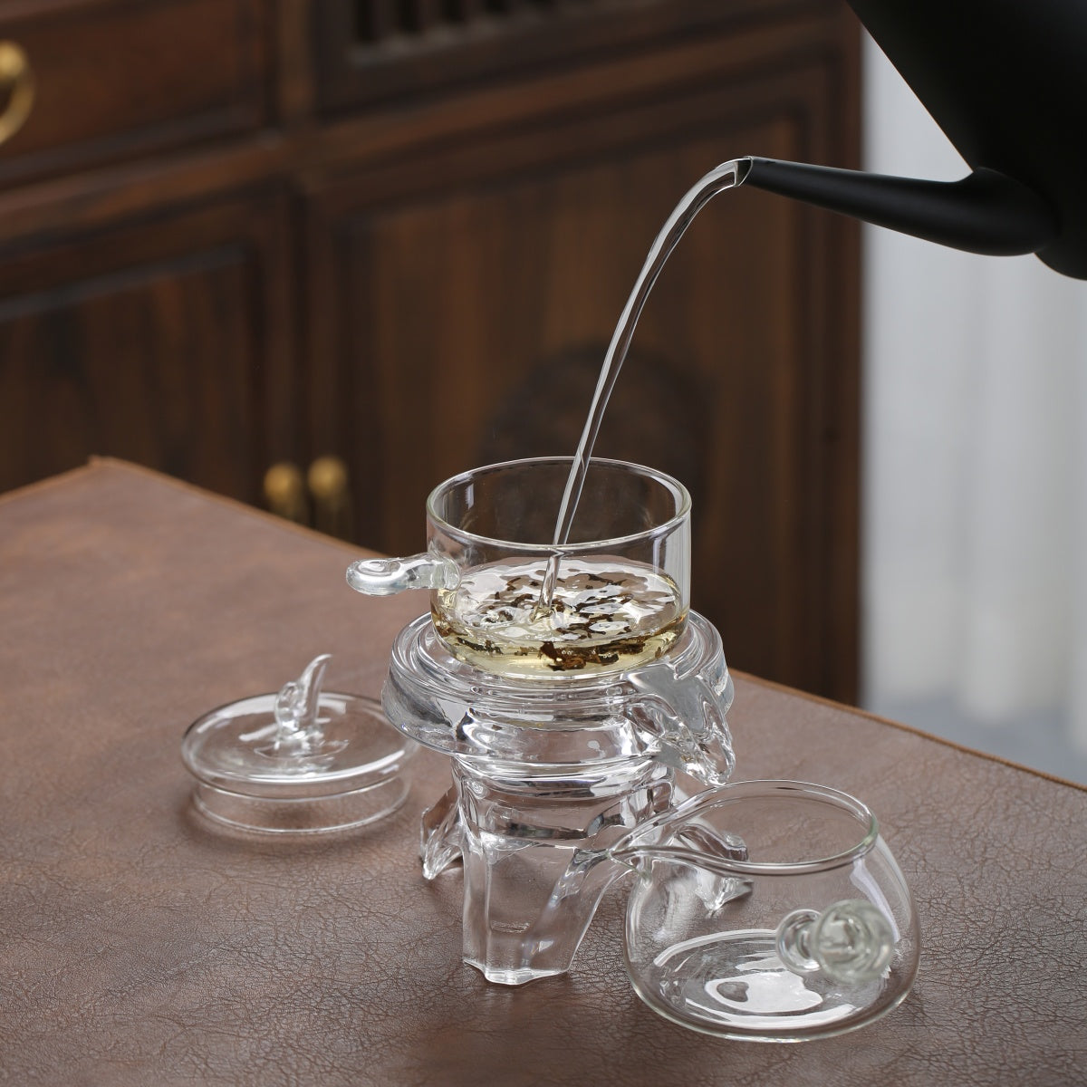 Semi-automatic transparent glass lazy tea set home high borosilicate glass tea maker high appearance level kung fu tea set