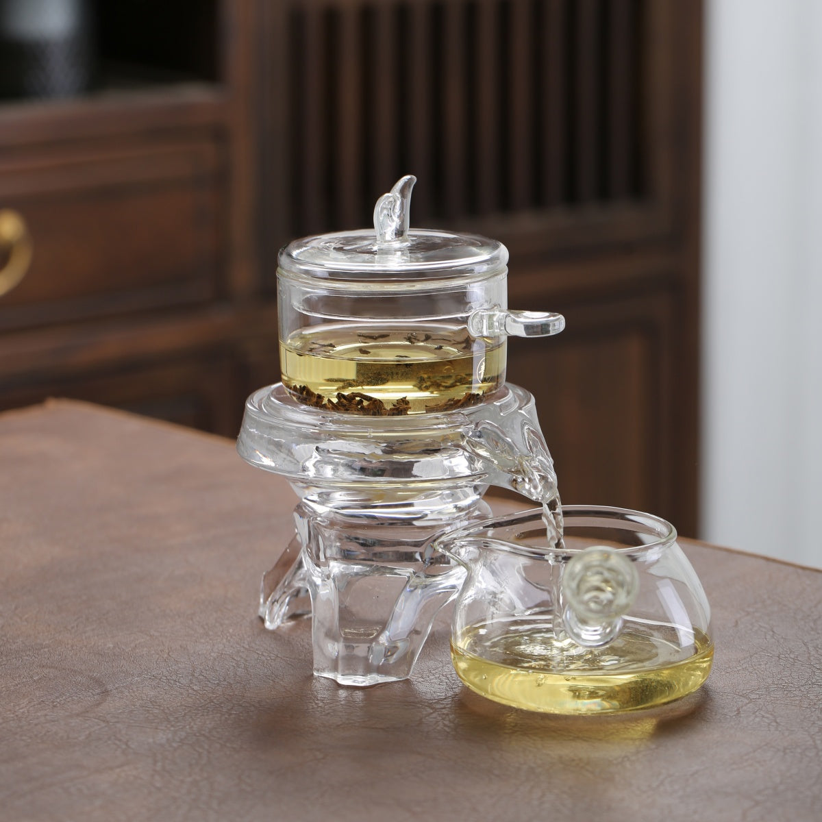 Glass palace lamp tea set tea cup set semi-automatic glass tea set Kung fu tea set net red glass tea cup