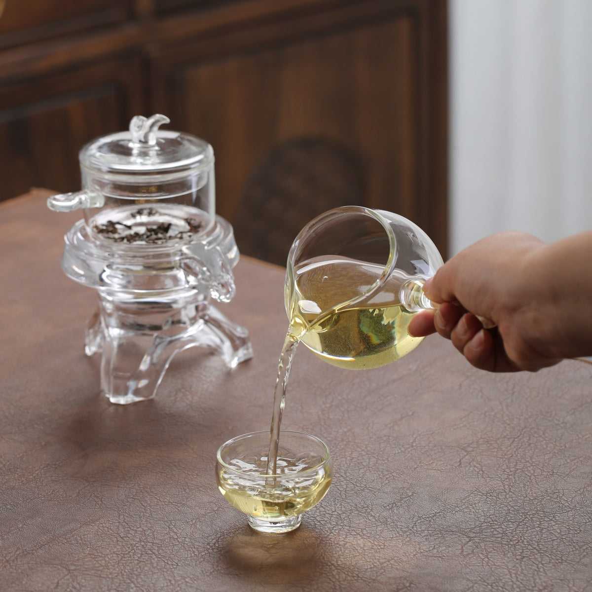 Semi-automatic transparent glass lazy tea set home high borosilicate glass tea maker high appearance level kung fu tea set