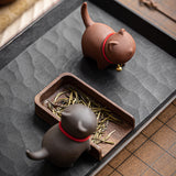 RORA One Set Cute Kitten Tea Pet Purple Sand Handcrafted for Kung Fu Tea Set Acessories for Table Room/Home/Office Tearoom Chinese Kungfu Tea Pet Gift for Tea Lovers
