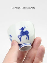Shouzang kiln blue and white pine deer Yanian master cup single cup Jingdezhen Chinese retro hand-painted tea set sample tea cup