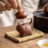 RORA One Set Cute Kitten Tea Pet Purple Sand Handcrafted for Kung Fu Tea Set Acessories for Table Room/Home/Office Tearoom Chinese Kungfu Tea Pet Gift for Tea Lovers