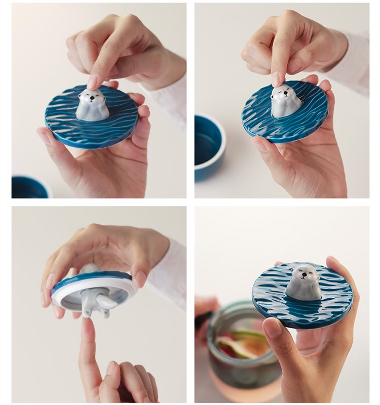 Sea Otter Glass Mugs Double Wall Tea Cup Cartoon Animal Filter Mug Gift