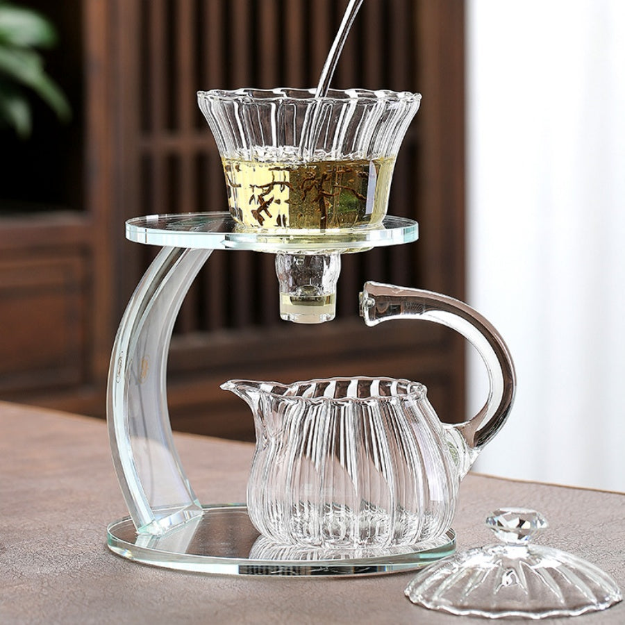 Glass palace lamp tea set tea cup set semi-automatic glass tea set Kung fu tea set net red glass tea cup