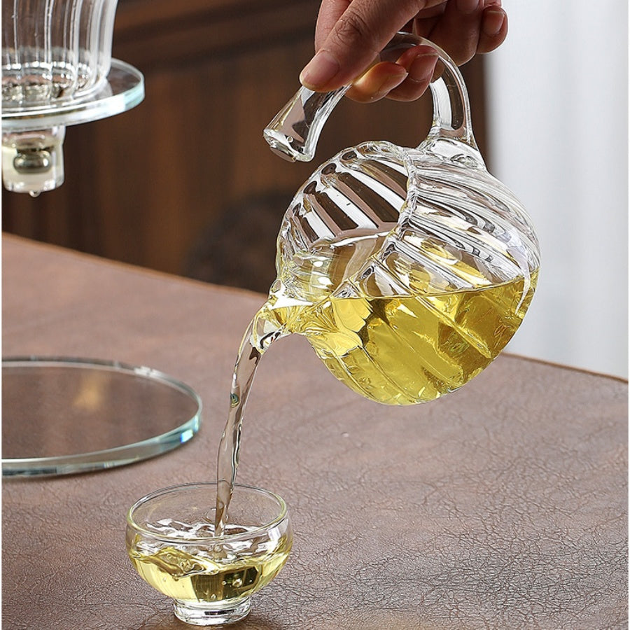 Glass palace lamp tea set tea cup set semi-automatic glass tea set Kung fu tea set net red glass tea cup