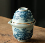 Blue and white porcelain travel tea set