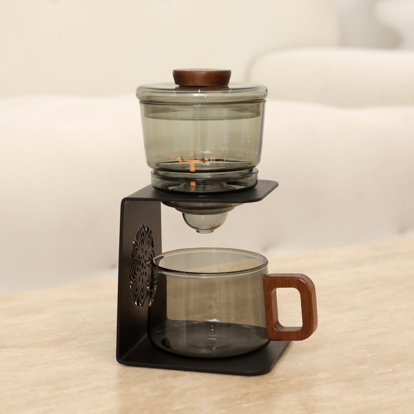 Rora Black Iron Frame Semi-Automatic Glass Teapot Lazy Kungfu Magnetic Tea Set Teapot