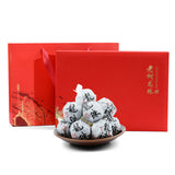 Pu'er dragon ball tea with eight wrapped balls in a bowl, red gift box and bag