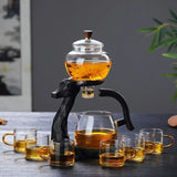 RORA black deer tea set with glass infuser, six cups and a blooming tea flower