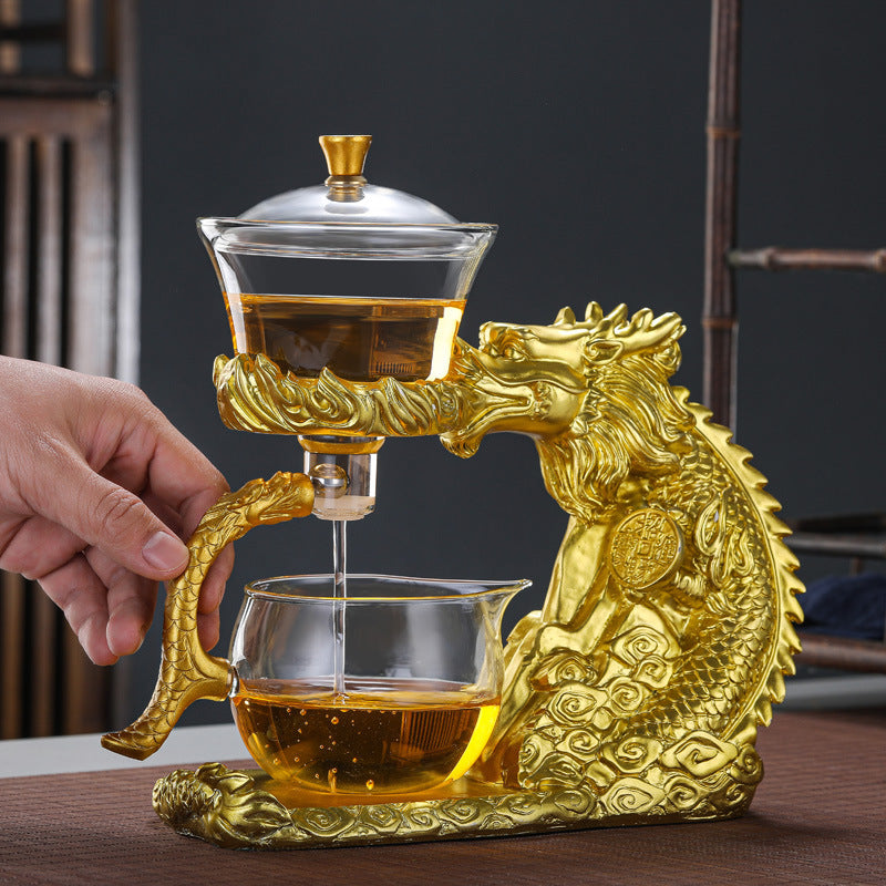 طقم شاي زجاجي من RORA Lazy Kungfu طقم شاي مغناطيسي لتحويل المياه غطاء دوار وعاء شبه أوتوماتيكي من الزجاج والكريستال بدلة إبريق شاي