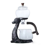 RORA black deer three-piece glass teapot set on a white background