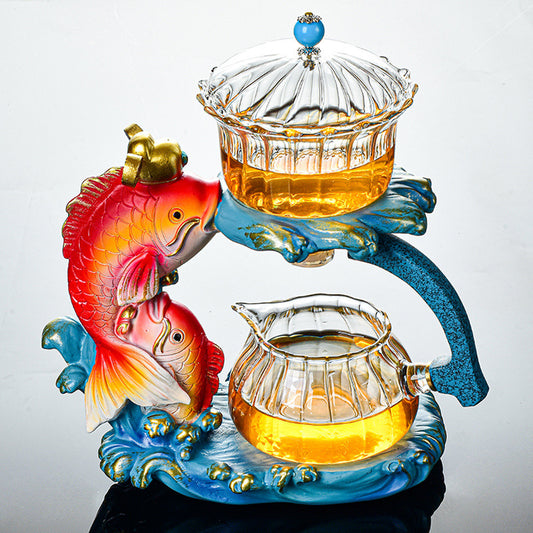 RORA GOLDEN FISH MAGNETIC LAZY KUNGFU GLASS TEAPOT SET