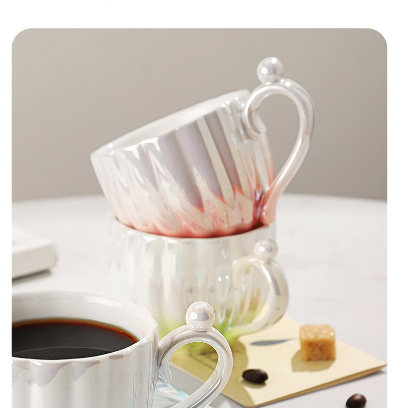 Pearl Shell Ceramic Exquisite Coffee Cup and Saucer Set for Afternoon Tea Cup 240ML