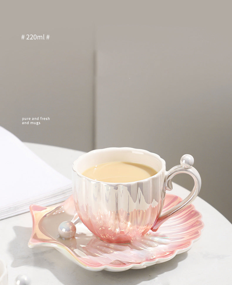 Pearl Shell Ceramic Exquisite Coffee Cup and Saucer Set for Afternoon Tea Cup 240ML