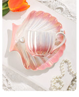 Pearl Shell Ceramic Exquisite Coffee Cup and Saucer Set for Afternoon Tea Cup 240ML