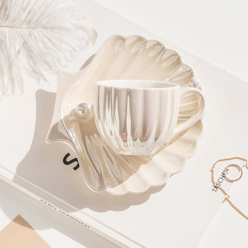 Pearl Shell Ceramic Exquisite Coffee Cup and Saucer Set for Afternoon Tea Cup 240ML