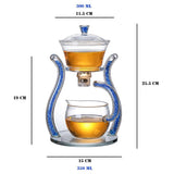 RORA magnetic glass teapot set with 300ml infuser and 350ml pitcher, dimension diagram on white background