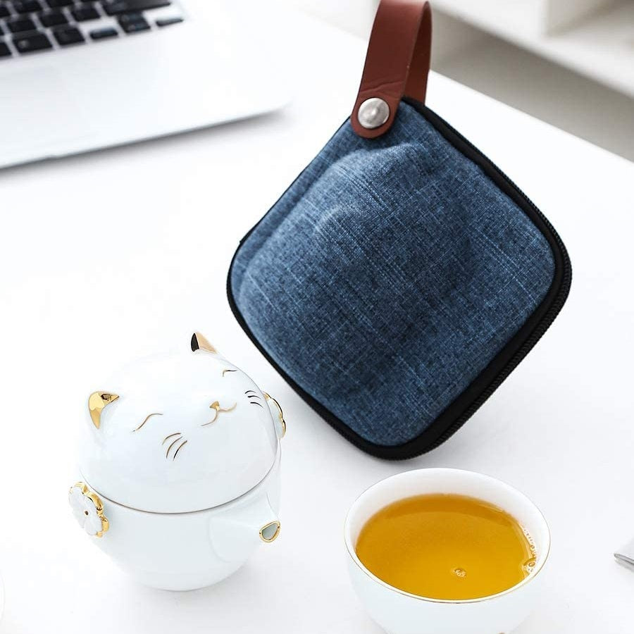 RORA Portable Ceramic Tea Cup Set for Travel Outdoor Picnic
