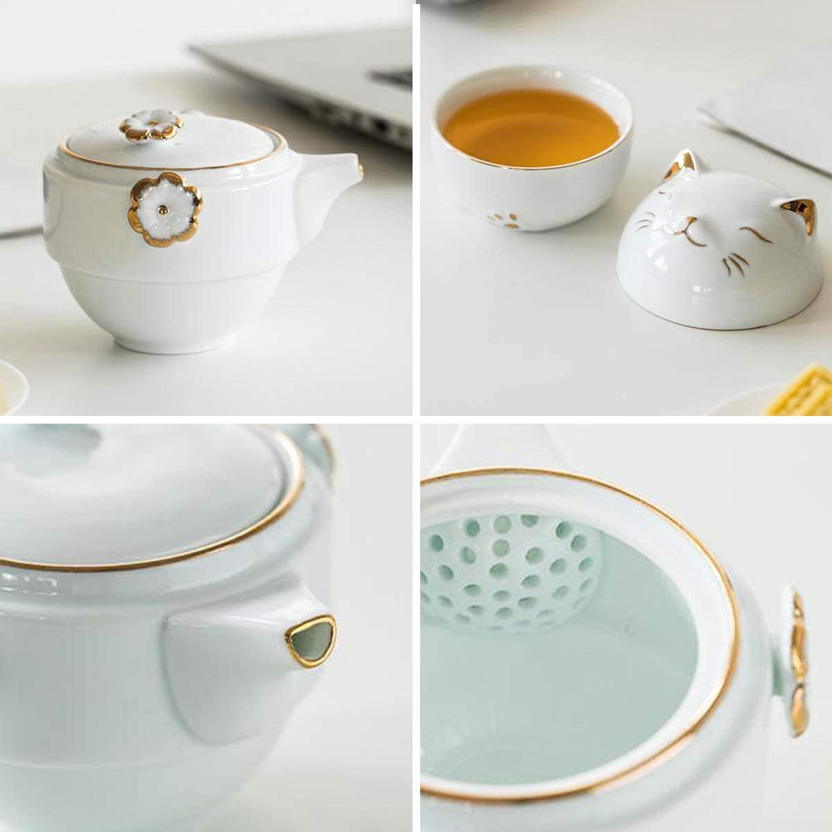 RORA Portable Ceramic Tea Cup Set for Travel Outdoor Picnic