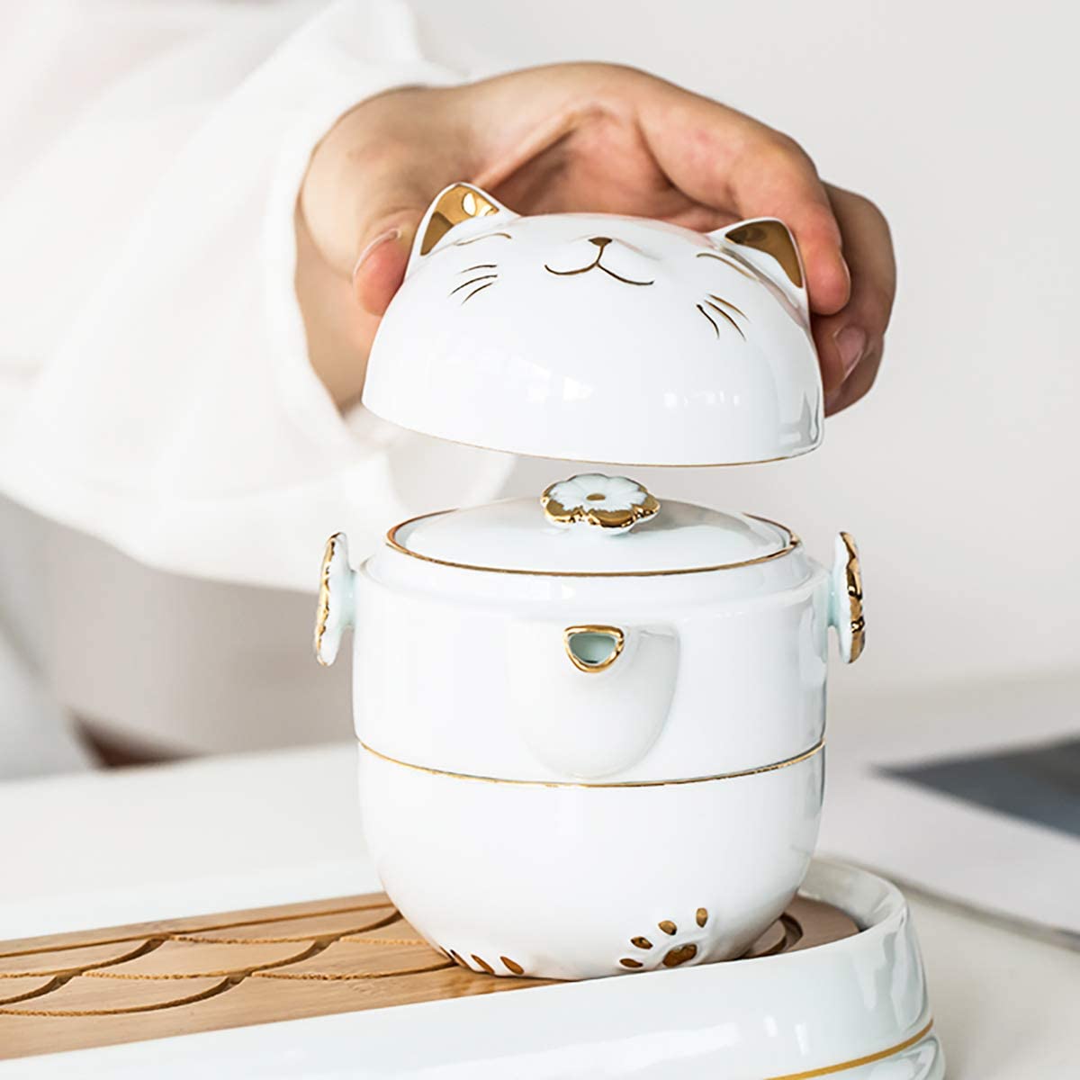 RORA Portable Ceramic Tea Cup Set for Travel Outdoor Picnic