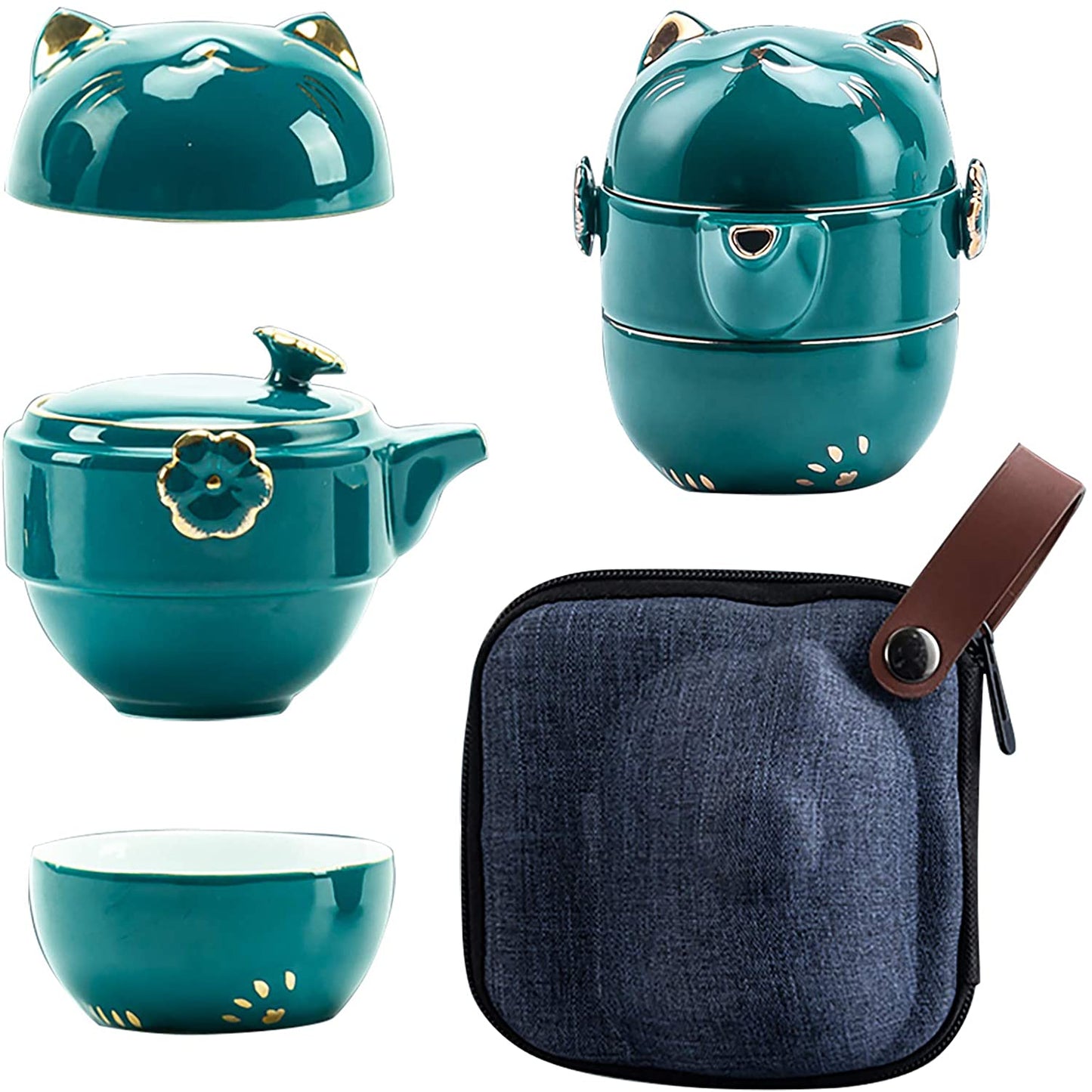RORA Portable Ceramic Tea Cup Set for Travel Outdoor Picnic
