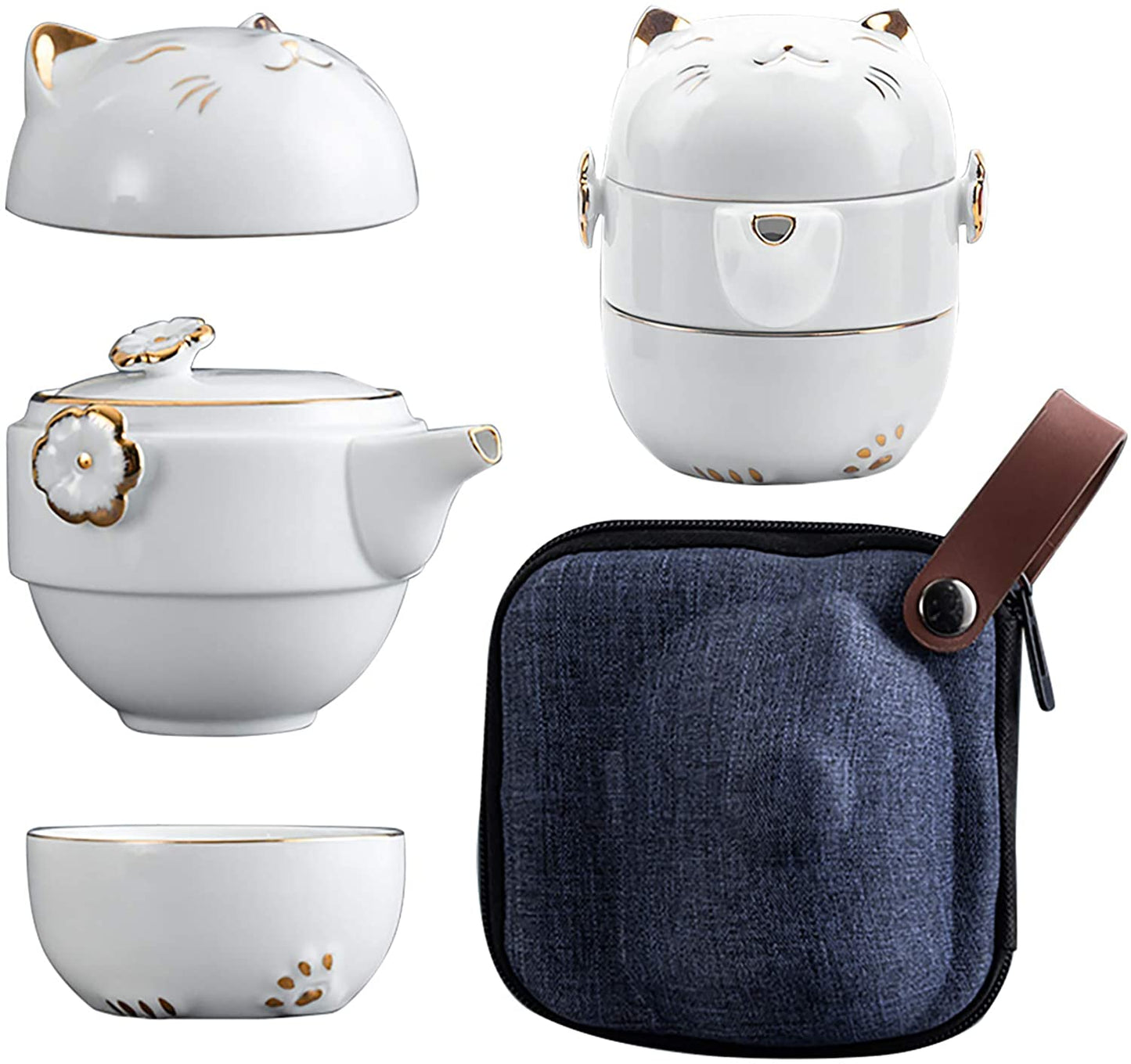 RORA Portable Ceramic Tea Cup Set for Travel Outdoor Picnic