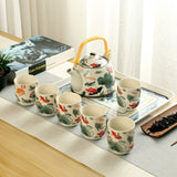 Ceramic Tea Set with 1 Teapot & 7 Cups, Lotus Koi Fish Pattern Chinese Style Teaware Cups for Home, Office, Gifting