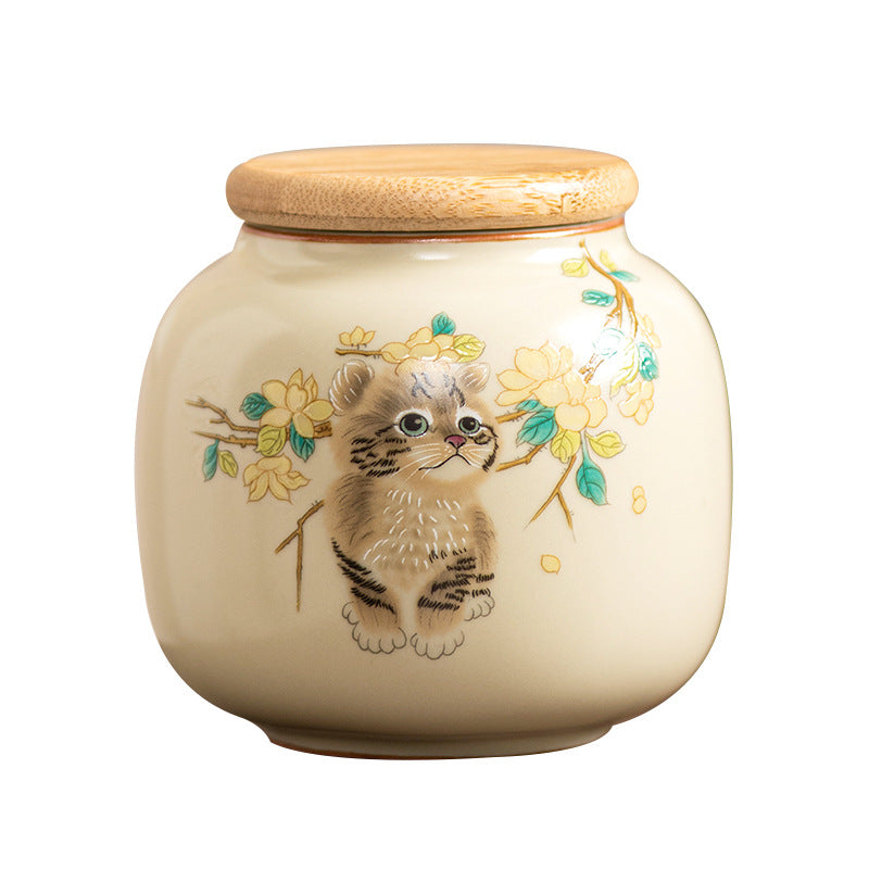 Cute Cat Patterned Ceramic Tea Jar, Tea Storage Jar, Sealed Jar, Storage Jar, Capacity 200ML, Suitable For Loose Leaf Tea, Spices, Coffee Beans