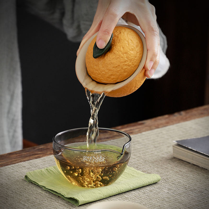 Orange Travel Tea Set with Lid Bowl, Tea Sea, 2 Tea Cups And Travel Bag, Suitable For Home And Outdoor Use