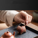 RORA One Set Cute Kitten Tea Pet Purple Sand Handcrafted for Kung Fu Tea Set Acessories for Table Room/Home/Office Tearoom Chinese Kungfu Tea Pet Gift for Tea Lovers