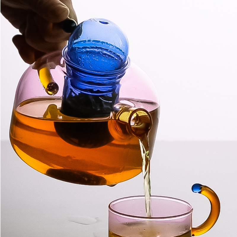 Contrasting Colored Glass Teapot Home Electric Pottery Boiling Tea Kettle with Cartridge