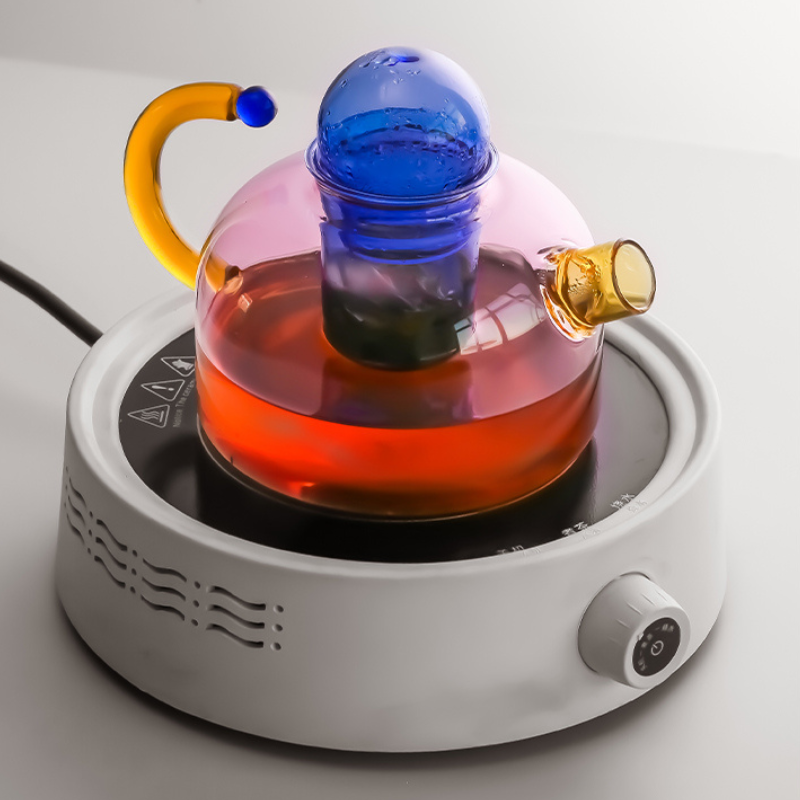 Contrasting Colored Glass Teapot Home Electric Pottery Boiling Tea Kettle with Cartridge