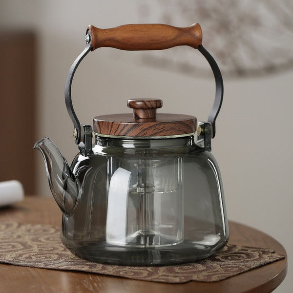 Home high borosilicate glass cooking one flower teapot can be heated by electric pottery stove tea maker smoke grey glass beam