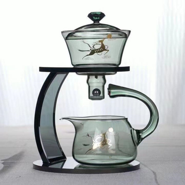 Glass palace lamp tea set tea cup set semi-automatic glass tea set Kung fu tea set net red glass tea cup