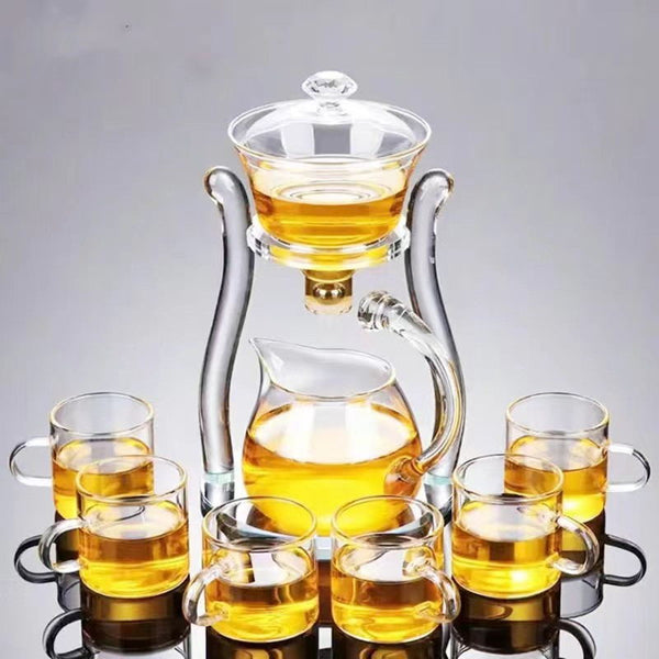 Glass palace lamp tea set tea cup set semi-automatic glass tea set Kung fu tea set net red glass tea cup