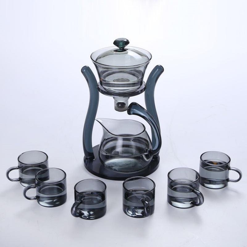 Glass palace lamp tea set tea cup set semi-automatic glass tea set Kung fu tea set net red glass tea cup