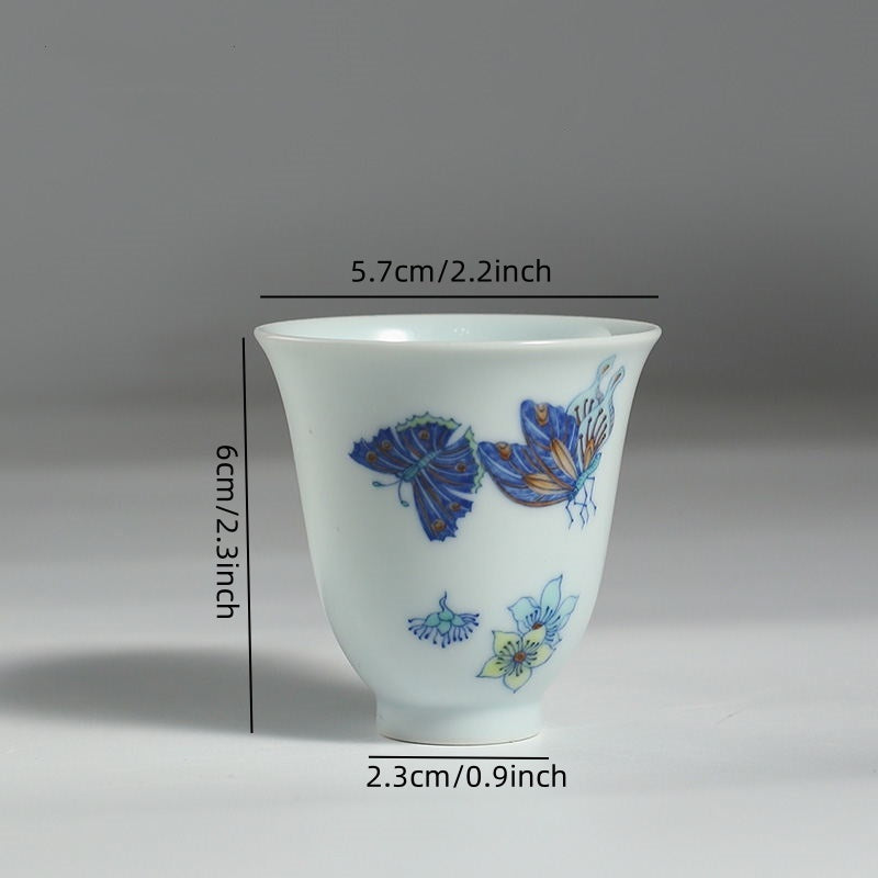 Four tone too blue and white bucket color flower butterfly master cup Jingdezhen Chinese tea tea cup hand-painted sample tea cup single cup